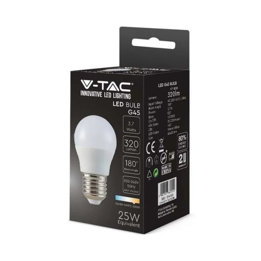 V-TAC LED izzó  E27 G45 3.7W 180° 6500K kisgömb- 214207