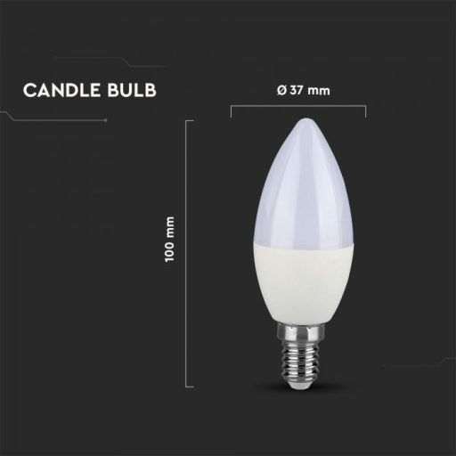 V-TAC LED izzó  E14 C37 3.7W 180° 3000K gyertya - 214216