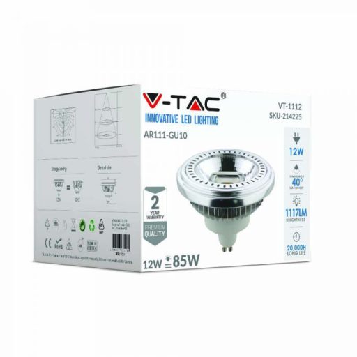 V-TAC LED spotlámpa  GU10 AR111 12W 40° 6400K - 214225