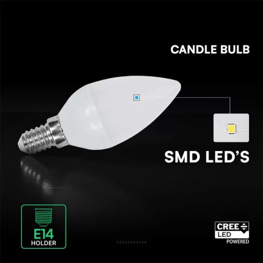 V-TAC LED izzó  E14 C37 4.5W 180° 6500K gyertya (CREE Chip) - 21424116