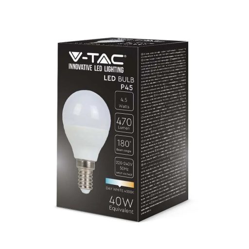 V-TAC LED izzó  E14 P45 4.5W 180° 4000K kisgömb - 2142511