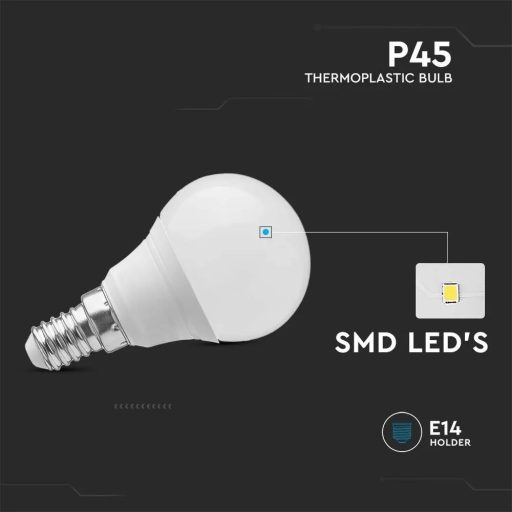 V-TAC LED izzó  E14 P45 4.5W 180° 6400K kisgömb - 2142521