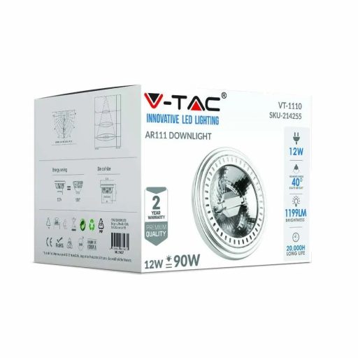 V-TAC Süllyeszthető LED spotlámpa  G53 AR111 15W 12V 40° 4000K - 214256
