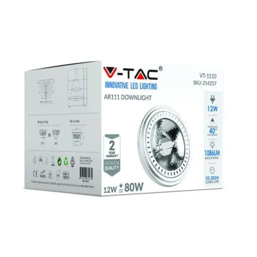 V-TAC Süllyeszthető LED spotlámpa  G53 AR111 15W 12V 40° 3000K - 214257