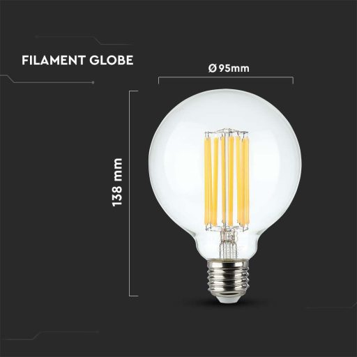 V-TAC Borostyán LED izzó filament COG  E27 G95 6W 3000K - 214305