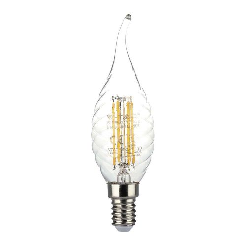 V-TAC Átlátszó LED filament COG lámpa E14 C35 4W 3000K gyertyaláng - 214308