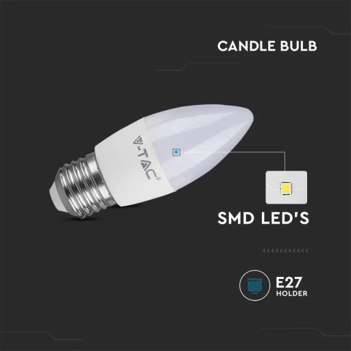 V-TAC LED izzó  E27 C37 4.5W 200° 3000K gyertya - 2143421