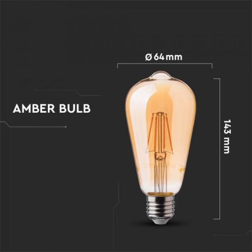 V-TAC Borostyán LED izzó filament COG  E27 ST64 4W 2200K - 214361