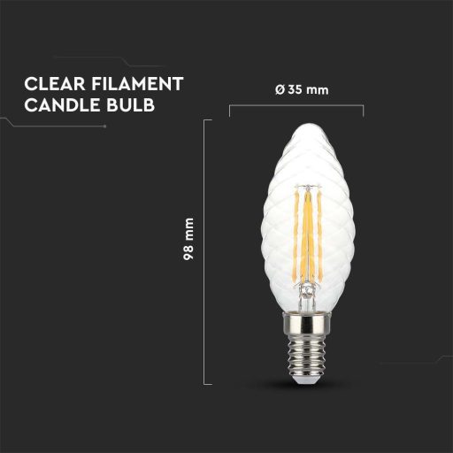 V-TAC Dimmelhető átlátszó LED izzó filament COG  E14 C35 4W 3000K gyertya - 214367