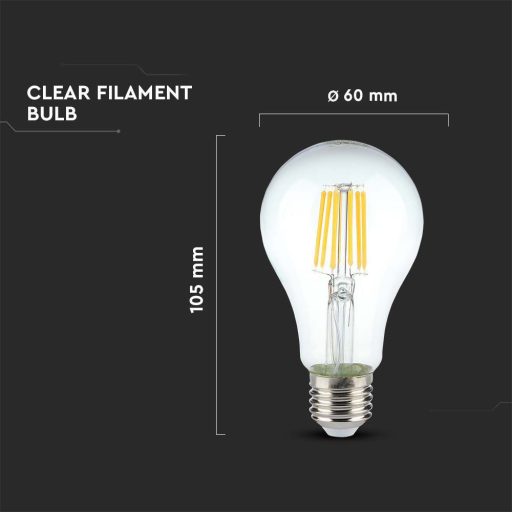 V-TAC Átlátszó LED izzó filament COG  E27 A60 10W 3000K gömb - 214410