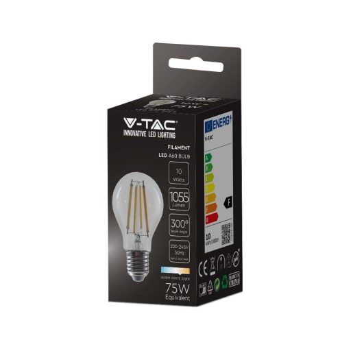V-TAC Átlátszó LED izzó filament COG  E27 A60 10W 4000K gömb - 214411 Akciós