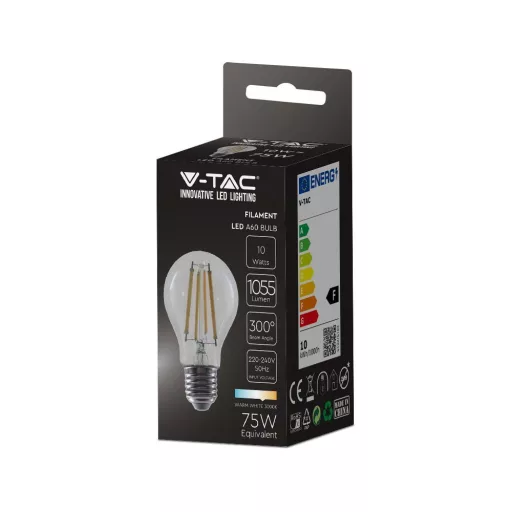 V-TAC Átlátszó LED izzó filament COG  E27 A60 10W 6400K gömb - 214412