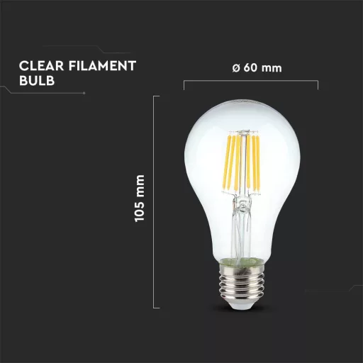 V-TAC Átlátszó LED izzó filament COG  E27 A60 10W 6400K gömb - 214412