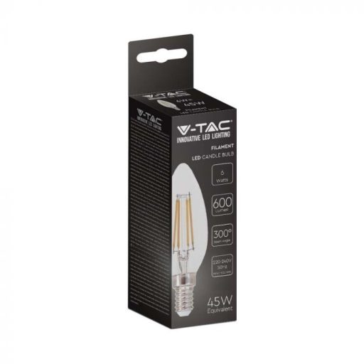 V-TAC Átlátszó LED izzó filament COG  E14 C35 4W 4000K gyertya - 214413