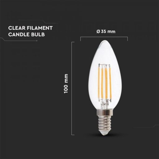 V-TAC Átlátszó LED izzó filament COG  E14 C35 4W 4000K gyertya - 214413