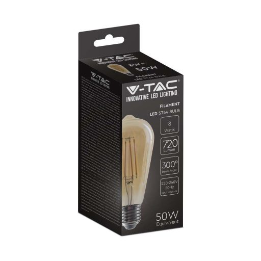 V-TAC Borostyán LED izzó filament COG  E27 ST64 8W 2200K - 214421