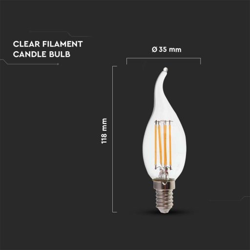 V-TAC Borostyán LED izzó filament COG  E14 C35 4W 6400K gyertyaláng - 214430