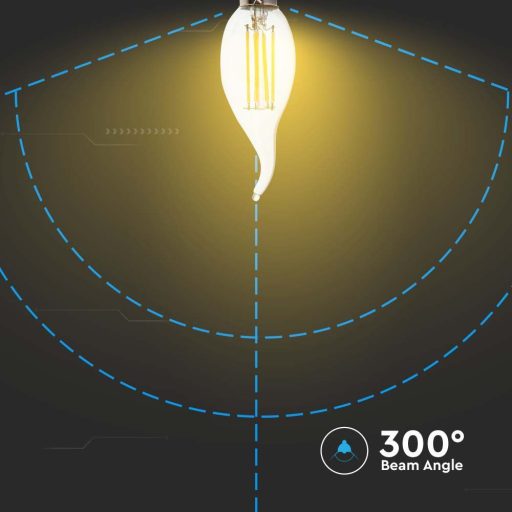 V-TAC Borostyán LED izzó filament COG  E14 C35 4W 6400K gyertyaláng - 214430