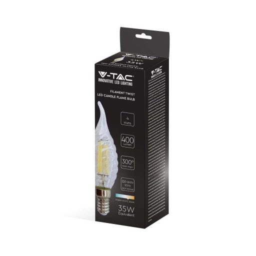 V-TAC Átlátszó LED izzó filament COG  E14 C35 4W 6400K gyertyaláng - 214432