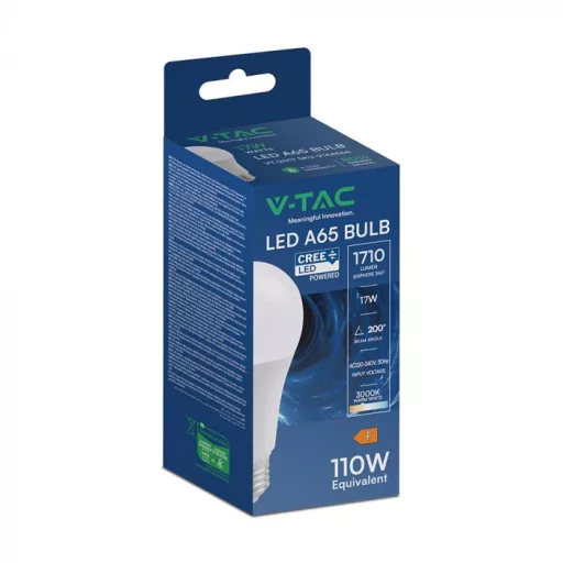 V-TAC LED izzó  E27 A65 17W 200° 3000K gömb (CREE Chip) - 2144566