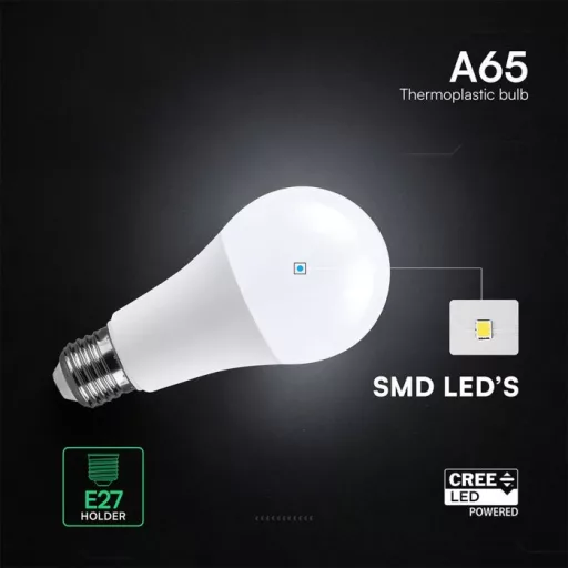 V-TAC LED izzó  E27 A65 17W 200° 3000K gömb (CREE Chip) - 2144566