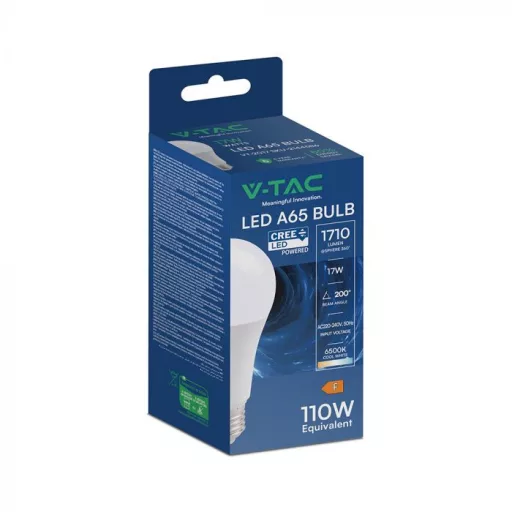 V-TAC LED izzó  E27 A65 17W 200° 6500K gömb (CREE Chip) - 2144586