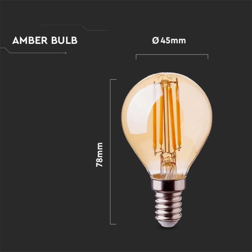 V-TAC Borostyán LED izzó filament COG  E14 P45 4W 2200K kisgömb - 214499