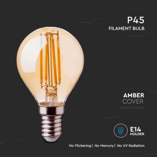V-TAC Borostyán LED izzó filament COG  E14 P45 4W 2200K kisgömb - 214499