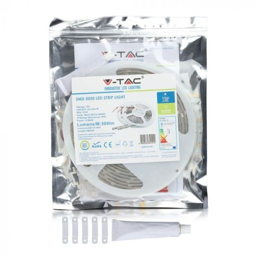 V-TAC LED szalag SMD5050 30LED/M 4.8W/M 12V IP65 6400K - 2144