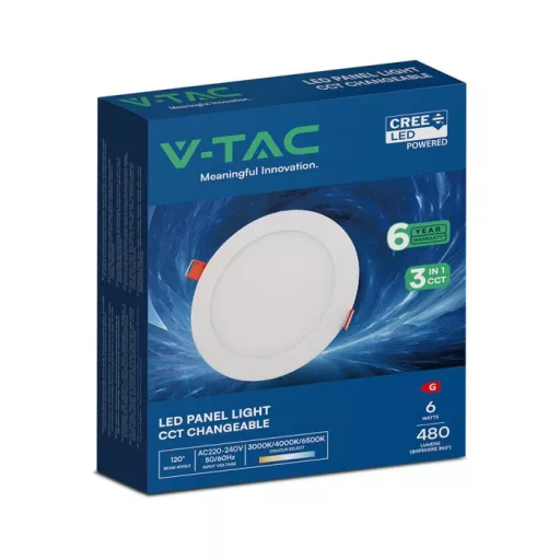 V-TAC VÉKONY Süllyeszthető kör alakú MINI LED panel 6W CCT 3in1 (Cree Chip) - 2148546