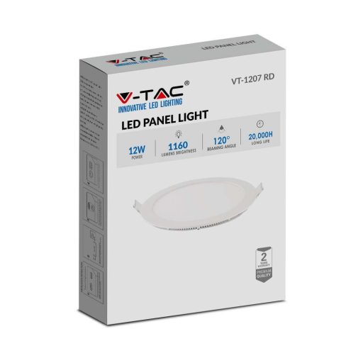 V-TAC Süllyeszthető kör alakú PRÉMIUM MINI LED panel 12W 3000K - 214857