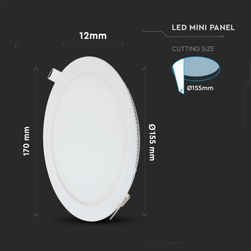 V-TAC Süllyeszthető kör alakú PRÉMIUM MINI LED panel 12W 3000K - 214857