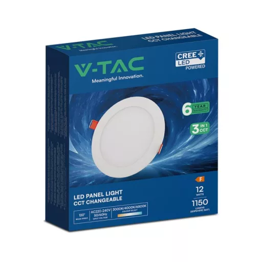 V-TAC VÉKONY Süllyeszthető kör alakú MINI LED panel 12W CCT 3in1 (Cree Chip) - 2148596