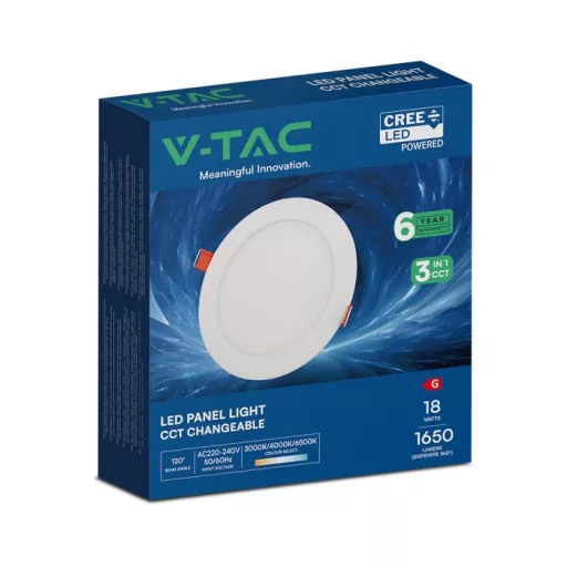 V-TAC VÉKONY Süllyeszthető kör alakú MINI LED panel 18W CCT 3in1 (Cree Chip) - 2148606