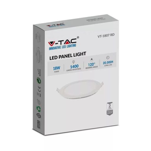 V-TAC Süllyeszthető kör alakú PRÉMIUM MINI LED panel 18W 3000K - 214860