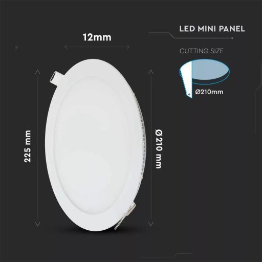 V-TAC Süllyeszthető kör alakú PRÉMIUM MINI LED panel 18W 3000K - 214860