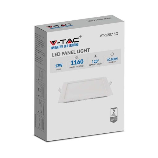 V-TAC Süllyeszthető négyzet alakú PRÉMIUM MINI LED panel 12W 3000K - 214866