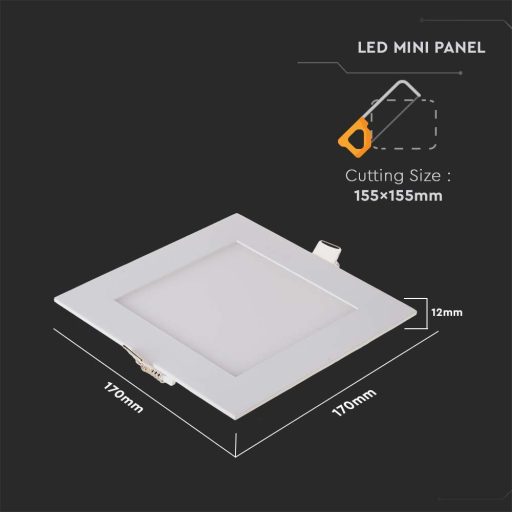 V-TAC Süllyeszthető négyzet alakú PRÉMIUM MINI LED panel 12W 3000K - 214866