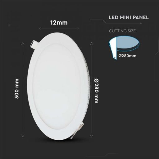 V-TAC Süllyeszthető kör alakú PRÉMIUM MINI LED panel 24W 3000K - 214872