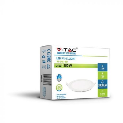 V-TAC Süllyeszthető kör alakú PRÉMIUM MINI LED panel 24W 6400K - 214874