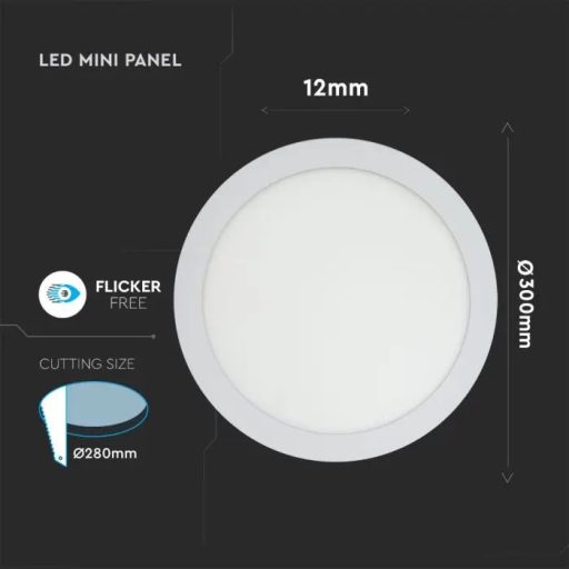 V-TAC Süllyeszthető kör alakú PRÉMIUM MINI LED panel 24W 6400K - 214874