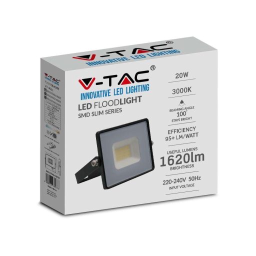 V-TAC 20W LED reflektor E-széria 110° 3000K fekete házas - 215946