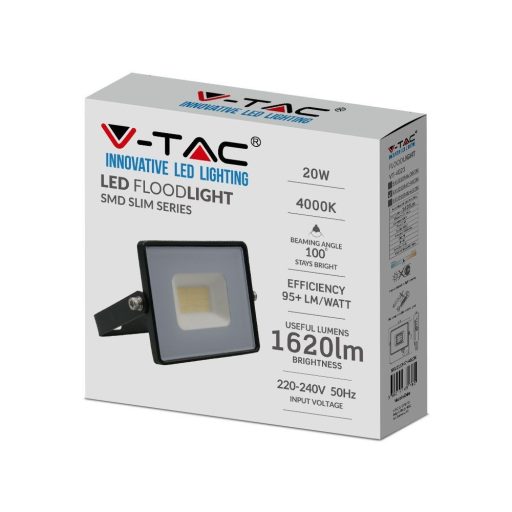 V-TAC 20W LED reflektor E-széria 110° 6500K fekete házas - 215948