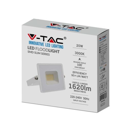 V-TAC 20W LED reflektor E-széria 110° 3000K fehér házas - 215949