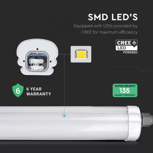 V-TAC 48W Vízálló sorolható LED armatúra 150 cm 120° CREE CHIP 4000K IP65 - 2162876