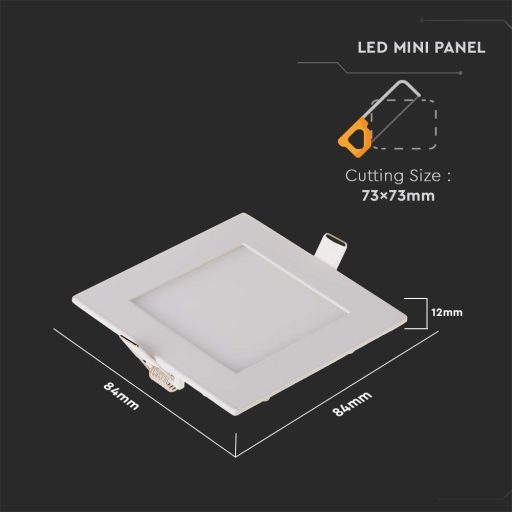 V-TAC Süllyeszthető négyzet alakú PRÉMIUM MINI LED panel 3W 4000K - 216296