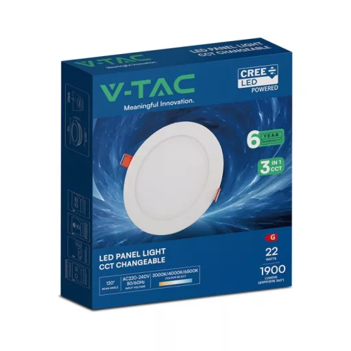 V-TAC VÉKONY Süllyeszthető kör alakú MINI LED panel 22W CCT 3in1 (Cree Chip) - 2164236