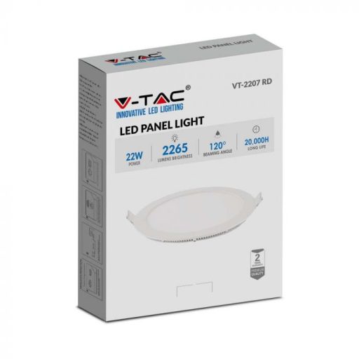 V-TAC Süllyeszthető kör alakú PRÉMIUM MINI LED panel 22W 4000K - 216423