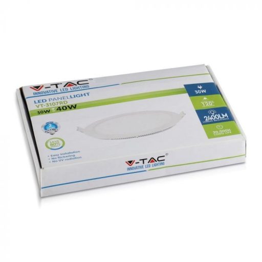 V-TAC Süllyeszthető kör alakú PRÉMIUM MINI LED panel 30W 4000K - 216428