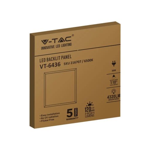 V-TAC Backlit LED panel 36W 120lm/W 595 x 595 mm 4000K  - 216706